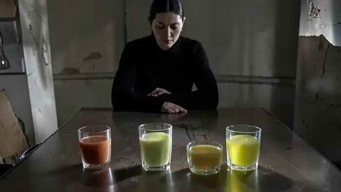 Девятка Кубков сочетание таро: семь наполненных и два пустых кубка, одинокая фигура в тени