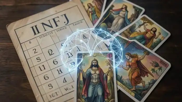 Расклад MBTI и Таро: схематичное изображение, совмещающее карты Таро и диаграмму психологических типов