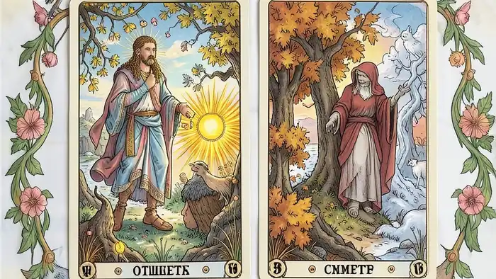 Расклад на сезон 4 карты: весна, лето, осень, зима с символами и картами Таро
