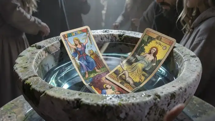 Расклад Таро "чаша" на собеседование: символы чаши, карты и теней в мистическом стиле
