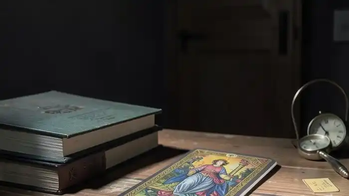 Расклад Таро "да или нет одна карта" на аттестацию — карта Сила на фоне книг и часов