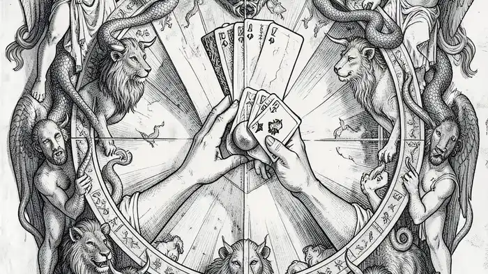 Расклад Таро "колесо фортуны" на доверие в паре — иллюстрация архетипа с символами цикла и трансформации