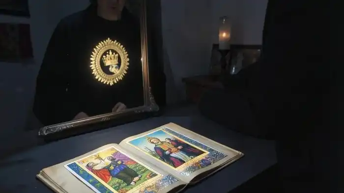 Расклад Таро "корона" на отпускание прошлого — схема из семи карт, расположенных как корона, с символом трансформации