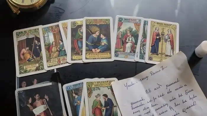 Расклад Таро на 10 карт на сделку с полной схемой позиций и картами