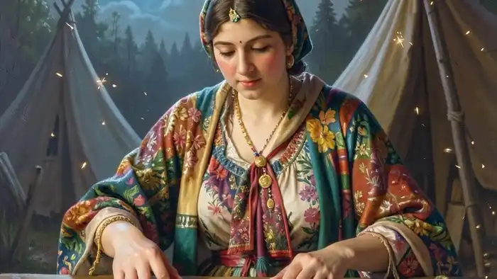 расклад Таро "цыганский" на месяц с 13 картами на деревянном столе