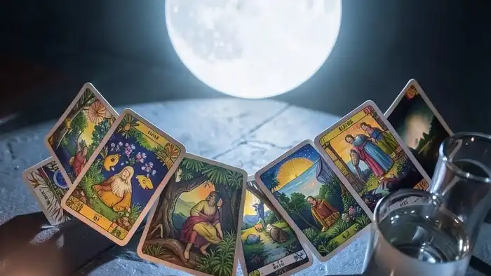 Расклад Таро "веер" на полнолуние — схема из семи карт, расположенных в полукруге