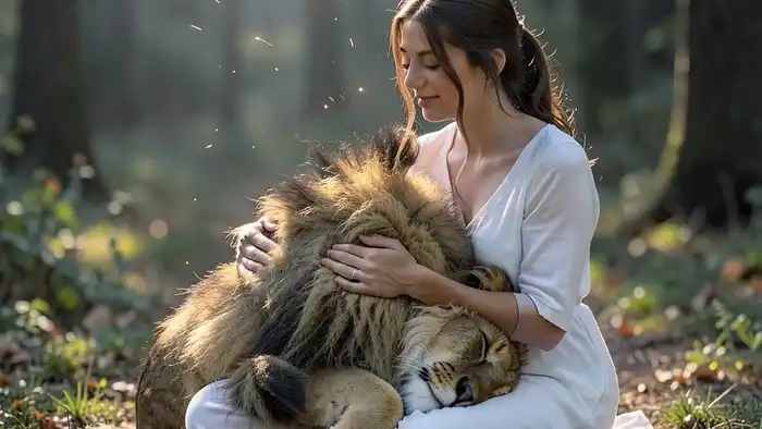 Сила перевернутый таро: лев спит на коленях женщины — символ принятия тени и восстановления внутренней силы