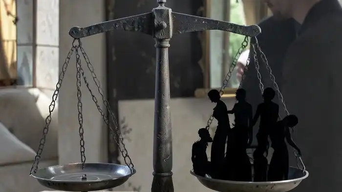 Справедливость перевернутый таро: одна чаша весов пуста, другая полна теней — символ внутреннего дисбаланса и проекции вины