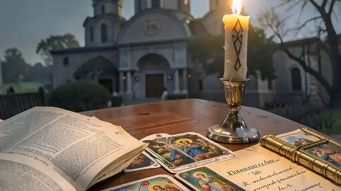 Таро и православие — расклад Кельтского креста с иконами в церковной атмосфере